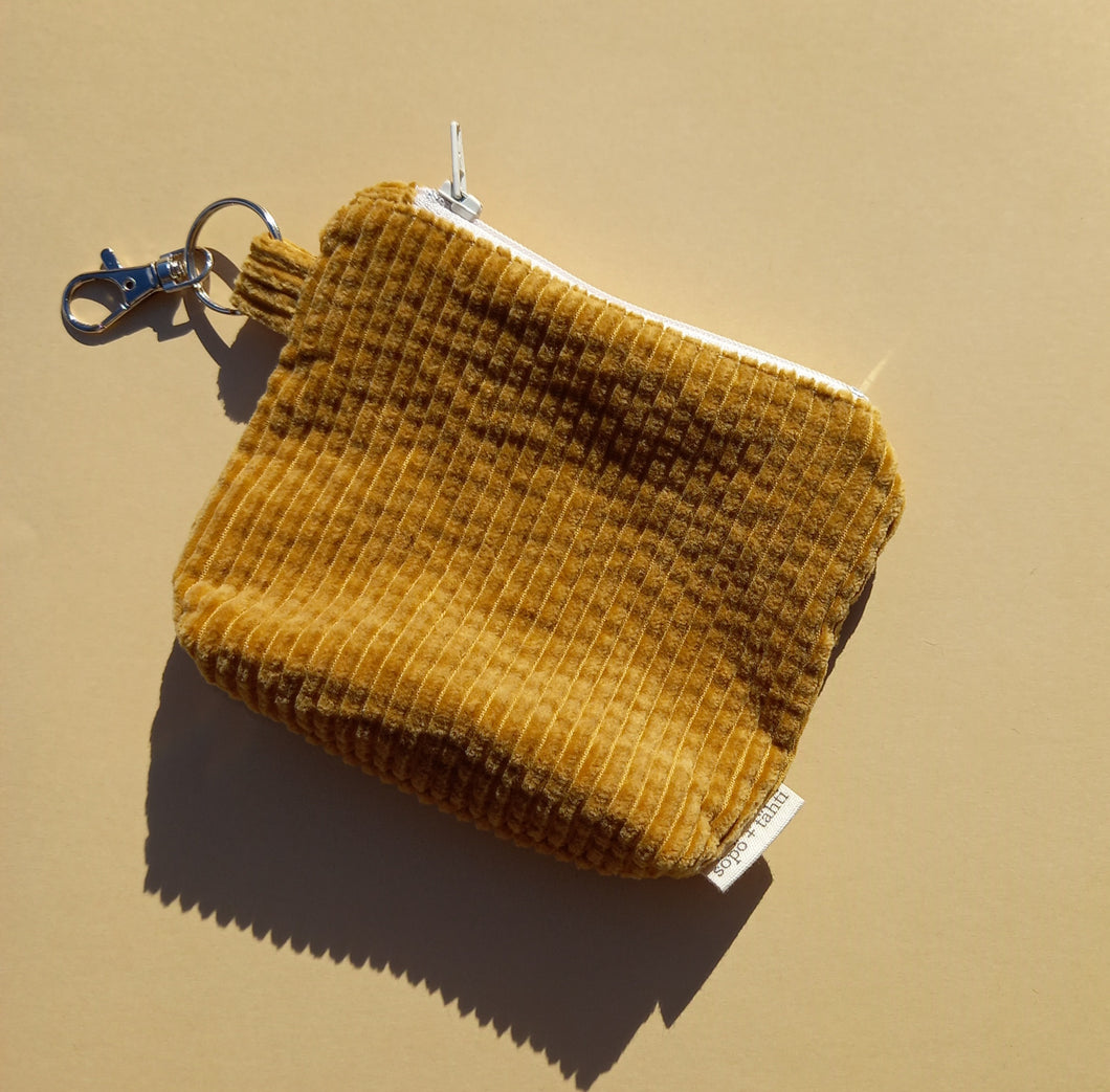 Chunky Mustard 70s Cord Keychain Zipper Pouch, Corduroy Coin Purse, Accessory Wallet / by Söpö + Tähti