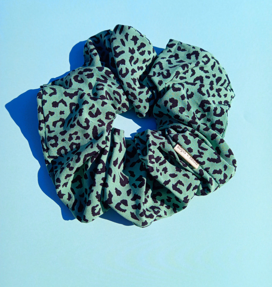 Green Leopard Print XL Scrunchie, Animal Print