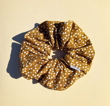 Load image into Gallery viewer, XL Scrunchie Mustard Yellow Spot, Linen Scrunchie Ethically Made in Australia
